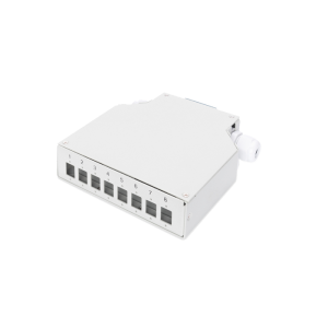 Caixa de Distribuição de Fibra Óptica – calha DIN – 8 adaptadores LC duplex